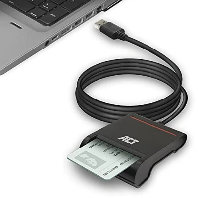 Immagine di ACT lettore di smart card USB, firma digitale eID del Belgio, schede ID CAC, stato LED alimentazione, compatibile con Windows e macOS AC6015