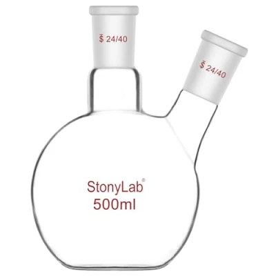 Immagine di stonylab Pallone a Fondo Piatto FBF, Muro Pesante 2 Collo Fiaschetta da Laboratorio Vetro Borosilicato Bollente con 24/40 Giunto Standard, 500 ml