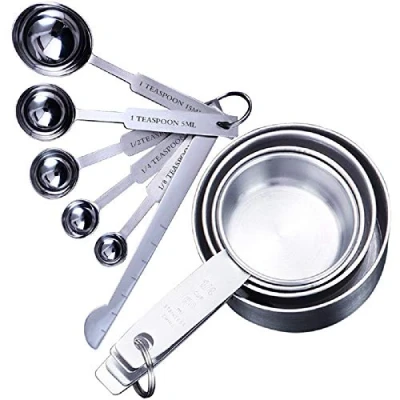 Immagine di Set di 10 Cucchiai Dosatori in Acciaio Inox Misurini Dosatore Tazze e Cucchiaio con Righello per Misurare Ingredienti Secchi Liquidi