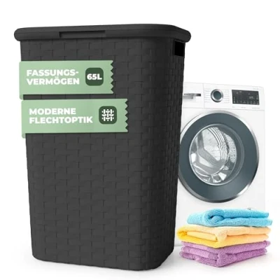 Immagine di Spetebo cesto per la biancheria, effetto vimini, lavanderia, 65 l, colore grigio antracite