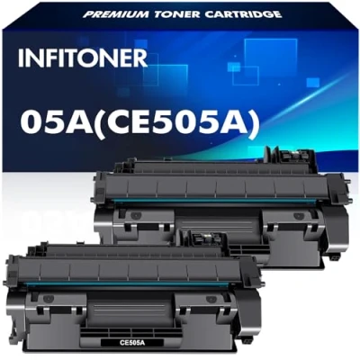 Immagine di INFITONER 2 Pack 05A 05X CE505A CE505X CE505D CE505AD CE505XD Cartuccia Toner Ricambio Compatibile per LaserJet P2035 P2055DN P2035N P2055 P2055D P2055X P2030 P2050 Nero