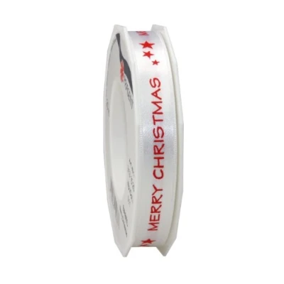 Immagine di Präsent Nastro di Raso Stampato, Poliestere, Bianco, 15 mm Width, 20 m Length