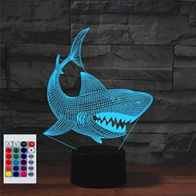Immagine di SUPERHONGJIHAO Luce notturna per bambini 3D Shark Led Lampada con telecomando 16 Cambiare colore regalo di compleanno Natale il bambino