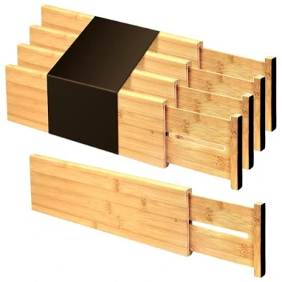 Immagine di Utoplike Divisore per cassetti in bambù, altezza 10,2 cm, organizer espandibile da cucina, armadio, vanità, separatore (4 pezzi)