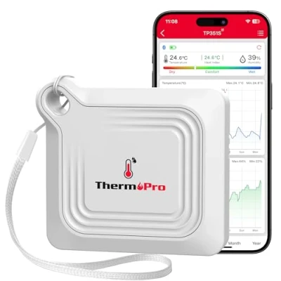 Immagine di ThermoPro Bluetooth Termometro Ambiente Interno Igrometro Umidità Casa 80m Temperatura e Monitor App Controllato 2 Anni Archiviazione Dati Esportazione Adatto per Serra Stanza TP351