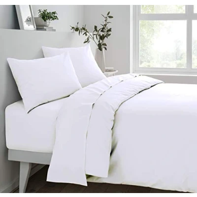 Immagine di Sleepdown Lenzuolo con angoli, super morbido, comodo e facile da pulire, in policotone, biancheria letto di lusso, profondità 25 cm, non stirare, bianco king size