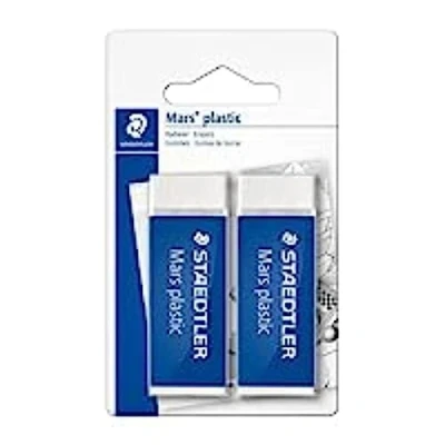 Immagine di Staedtler Mars Plastic Gomme da Cancellare, Set Cancelleria Scuola Università e Ufficio, Gomma Cancellare Ideale per Materiale Scolastico Cose la Scuola, Cancella Facilmente 2 Pezzi