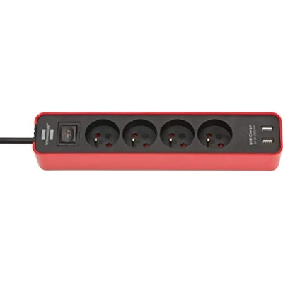 Immagine di Brennenstuhl Multipresa ECOLOR rossa, 4 prese + 2 USB, con 1,5 m di cavo