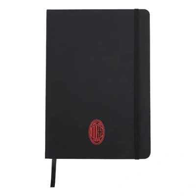 Immagine di AC Milan Taccuino A5 con Logo, Pagine a Righe, 192 Pagine, Chiusura ad Elastico, Prodotto ufficiale, Nero, Logo Monochrome