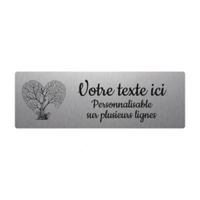 Immagine di Mygoodprice Targhetta con incisione a forma di albero cuore autoadesiva, 30 x 10 cm, personalizzata da 1 3 righe in alluminio spazzolato