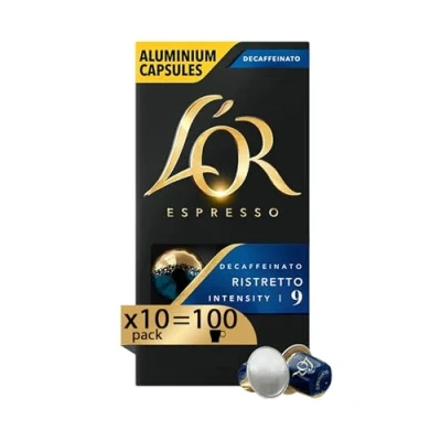 Immagine di L&#039;Or Capsule Caffè Espresso Decaffeinato Ristretto 100 in Alluminio Intensità 9 Compatibili con Macchine Nespresso®* original 10 Confezioni da