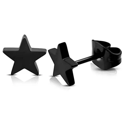 Immagine di Orecchini a perno forma di stella geometria alla moda, colore nero, comodi ed ecologici.
