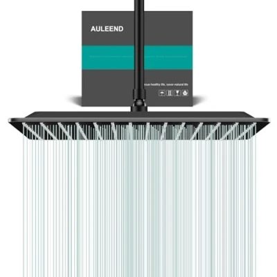 Immagine di Docce Fisso Quadrato Soffione Doccia a Pioggia In Acciaio Inox con Getti Silicone Anticalcare 304 Ultra Sottile (Nero, 40 cm)