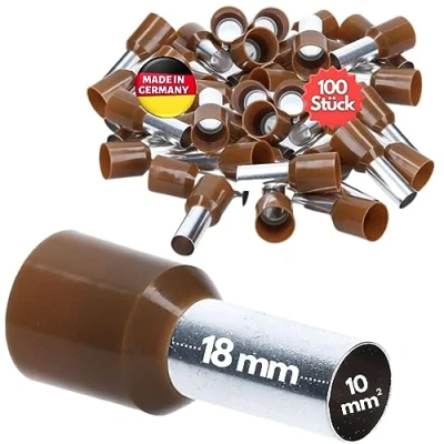 Immagine di Kalitec AE1018BR 100 terminali isolati, 10,0 mm², lunghezza 18 mm, marrone, Made in Germany, qualità industriale