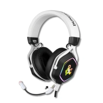 Immagine di Konix Cuffie da gioco cablate Dungeons &amp; Dragons Rainbow per PC, altoparlanti 50 mm, microfono, cavo USB 2 m, retroilluminazione, bianco e nero