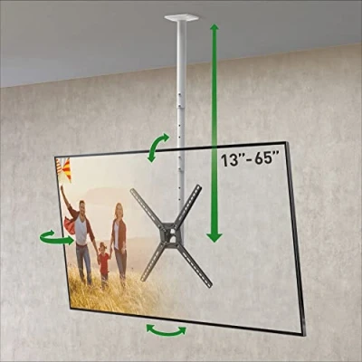 Immagine di Barkan Supporto da soffitto per TV bianco lungo 97 cm, movimento completo, 3 movimenti, piatto/curvo, supporta fino a 40 kg, regolazione telescopica dell&#039;altezza, adatto LED OLED LCD