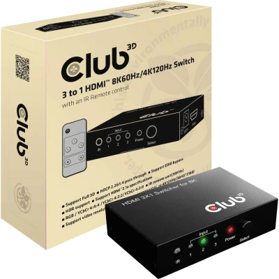 Immagine di club3D HDMI Switchbox 3 Porte Switch Con telecomando 7680 x 4320 Pixel