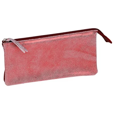 Immagine di Clairefontaine 410070C Astuccio per la scuola piatto, 2 scompartimenti in vero cuoio d&#039;agnello 22x11cm, Ruby rosso + brillante