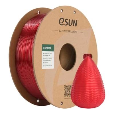 Immagine di eSUN Filamento TPU Flessibile 1.75mm, per Stampante 3D 95A, Precisione Dimensionale +/ 0.05mm, Bobina da 1kg (2.2 libbre) Stampa Stampanti 3D, Rosso Trasparente