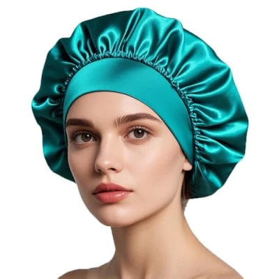 Immagine di iLamvie Cuffia Seta Capelli Ricci,Silk Bonnet,Berretto Da Notte Raso Elastico Per Dormire Cappello Donna Berretto Ragazza(Blu Kong)