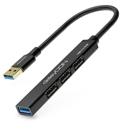 Immagine di deleyCON USB A HUB 4 Porte Distributore (1x USB3.0 / 3x USB2.0) Alloggiamento in Alluminio, 15cm, Per PC, Laptop, Notebook Nero