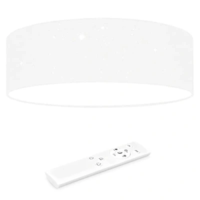 Immagine di Navaris Plafoniera LED Soffitto 22W Rotonda Ø 40cm Lampadario Dimmerabile con Telecomando e Cambio Temperatura Colore Design Effetto Stellato Tessuto Bianco