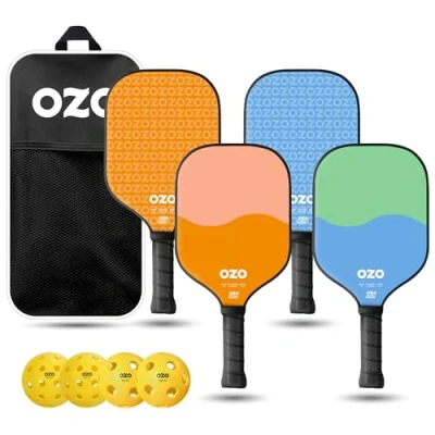 Immagine di OZO Pickleball Set di 4 Racchette, Palline e Borsa 2xSpark Energia Ritmo (Ibrida) Inceptra Gelato (Controllo) per Principianti + (per Esterno ed Interno) Approvate USAPA