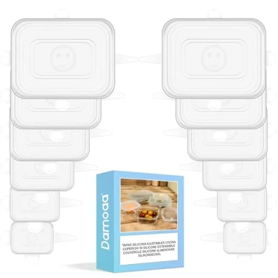 Immagine di Coperchi in silicone estensibile 12 pezzi Elastico e adattabile Ecologico riutilizzabile Senza BPA Lavabili lavastoviglie Ideale per barattoli contenitori