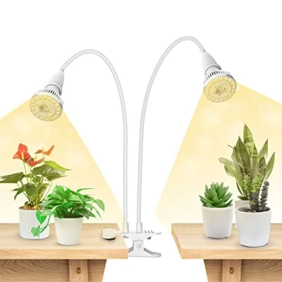 Immagine di SANSI Lampada per Piante LED 20W da Interno, Coltivazione Clip a Spettro Completo con 2 Lampadine E27 Rimovibili 4000K Germinazione delle Crescita Fioritura