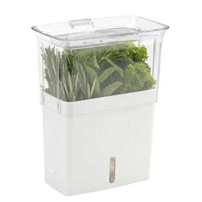 Immagine di Cole &amp; Mason Tealby Contenitore Frigorifero per Erbe Aromatiche Fresche Tagliate, Bianco, Trasparente, Custode di Salvafreschezza, Acrilico, 230mm x 185mm 120mm, Capacità Acqua 380ml
