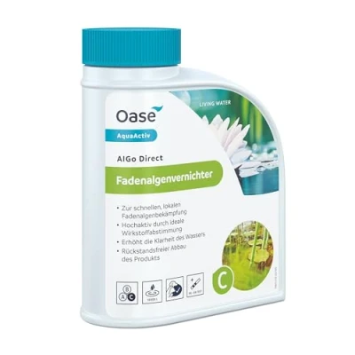 Immagine di OASE 43139 AquaActiv Algo Direct Filament Algae Killer 500 ml Cura biologica del Laghetto ideale contro le alghe filamentose in stagno da giardino per pesci