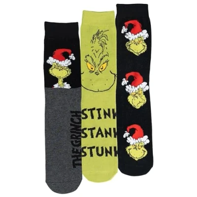 Immagine di The Grinch Calze da ginnastica unisex per uomo e donna, colore verde/nero (confezione 3), verde/nero, 40 45