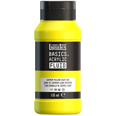 Immagine di LIQUITEX 8870380 Basics Fluid, pitura acrilica Di consistenza fluida, asciugatura rapida, resistente alla luce, impermeabile, a base d&#039;acqua, flacone da 118 ml, Giallo Cadmio Chiaro Tonalità