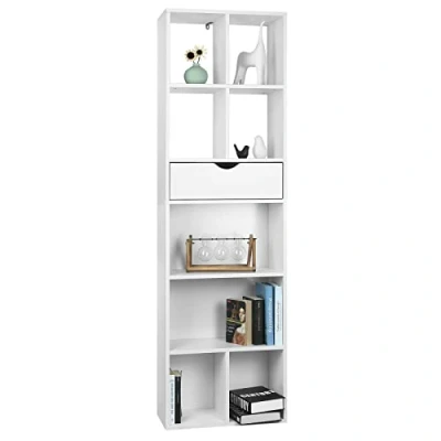 Immagine di EUGAD Libreria Bianca, Scaffale da Soggiorno con 8 Vani Portaoggetti, Mobile in Legno Salvaspazio Cassetto, Portalibri Terra Moderno per Camera Letto, Ufficio, 50x24x168cm