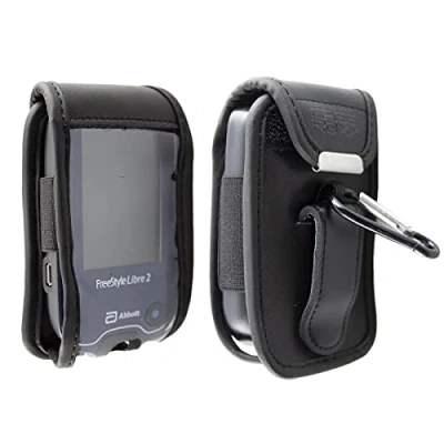 Immagine di caseroxx Borsa in pelle con clip da cintura per Freestyle Libre 1/2 / Insulinx 14 Day, Funda carcasa vera (con finestra trasparente) nero