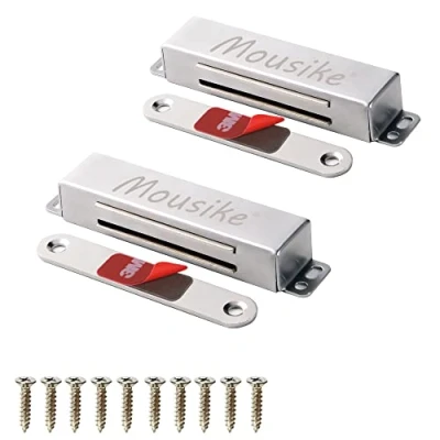 Immagine di Mousike Serratura Magnetica per Porta Heavy Duty 40KG Magnete in Acciaio Inox con Forte Armadio da Cucina (Argento Confezione 2 Pezzi)