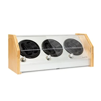 Immagine di KLARSTEIN Garonne 6 Scatola del tempo, Carica Orologi Automatici, Watch Winder con 3 Supporti Rotanti per Orologi, Velocità e 4 Modalità di Rotazione, Alloggiamento in Bambù, Argento