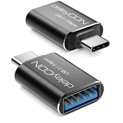 Immagine di deleyCON USB C a Adattatore (2 Pezzi) OTG 5 Gbit/s Thunderbolt 3/4 3.0 Compatibile con IPhone 15 Pro Max MacBook Air 2023 IPad Mini iMac Nero