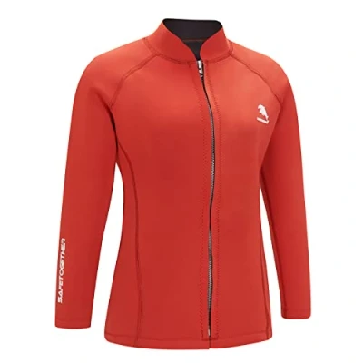 Immagine di giacca da donna in neoprene 2 mm, top surf, a maniche lunghe, cerniera frontale, per nuoto, immersioni, (L, rosso)