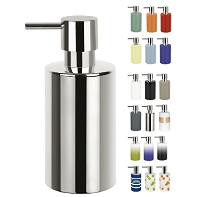 Immagine di Tubo dispenser di sapone Spirella con pompa liquido porcellana 300 ml durevole e robusto argento 7,0 x 16,0 cm