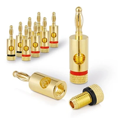 Immagine di Sonero Spina a banana premium (set di 8) per tutti i cavi degli altoparlanti con un diametro massimo 6 mm², 4 pezzi codifica colori (4x rossi, 4x neri), placcati oro 24k