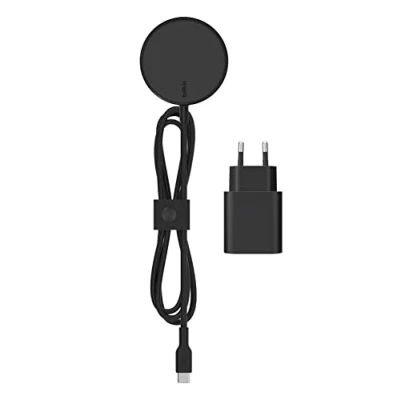 Immagine di Belkin Caricatore MagSafe, Caricabatterie wireless magnetico (alimentatore da 20 W incluso con cavo lungo 2 m per modelli iPhone 14, 13, 12 e altri dispositivi MagSafe) Nero