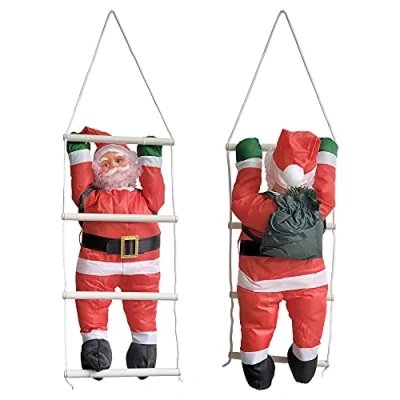 Immagine di [en.casa] Figura di Babbo Natale Arrampicatore su Scala Corda Altezza totale 85 cm Decorazione Natalizia per Uso Interno/Esterno