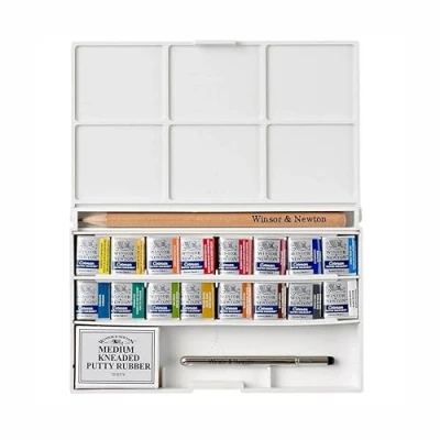 Immagine di Winsor &amp; Newton Cotman Confezione Tascabile &quot;Sketchers&#039; Deluxe&quot; 16 Mezzi Godet + 1 Gamma Matita Tavolozza