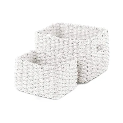 Immagine di Compactor Lisou Set 2 Cesti In Carta Intrecciata Con Manici, Large 21 x 16 H 14 cm + Small 17 10 cm, Bianco, RAN7418