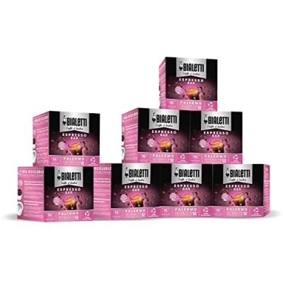 Immagine di Bialetti Caffè d&#039;Italia, Multipack 128 Capsule, 8 Box da 16 Palermo, Intensità 12, Compatibili con Macchine sistema chiuso, 100% Alluminio