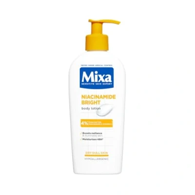 Immagine di Mixa Lozione Corpo Idratante, per Pelle Secca e Spenta, Idratata 48H, Luminosa Uniforme, Con il 4% di Niacinamide, Vitamina Cg Burro Karité, Niacinamide Bright, 400 ml