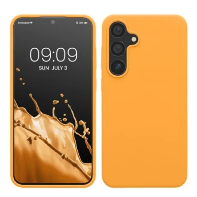 Immagine di kwmobile Cover per Samsung Galaxy S24 Plus Custodia Back Case Caricatore Wireless Antiurto e Flessibile in Silicone TPU arancia fruttata