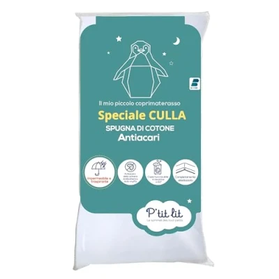 Immagine di P&#039;tit lit, Coprimaterasso Lettino Antiacaro, Impermeabile Cododo, 100% spugna di cotone, Tessuto assorbente e silenzioso, Oeko Tex