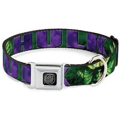 Immagine di Buckle Down &quot;Hulk Face C/U/Action Pose Greens/Purples Cintura di Sicurezza Collare, 3,8 cm x 18 81,3 cm/Large